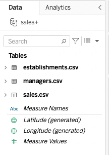 Image of the Objects Panel from a Tableau Worksheet grouped by data source